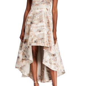 Chic High-Low Dress in Cream and Brown Size 10